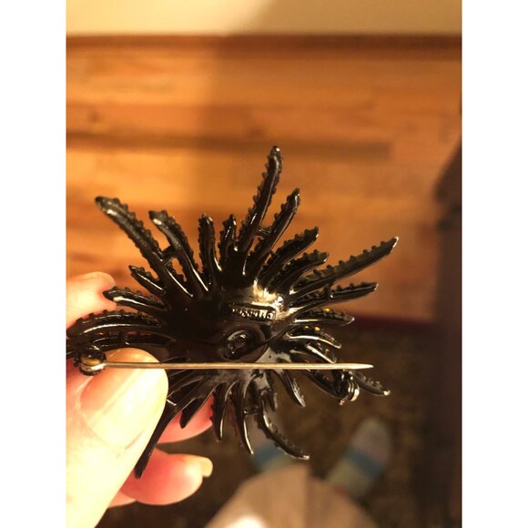 Vintage Rhinestone Black Starburst Brooch Glam Hollywood Old Money Halloween - Picture 7 of 15